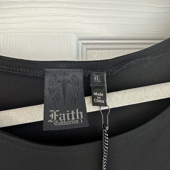 NWT Faith Connexion Womens L Black Rayon Asymmetrical Sequins Midi Sheath Dress - Picture 4 of 12